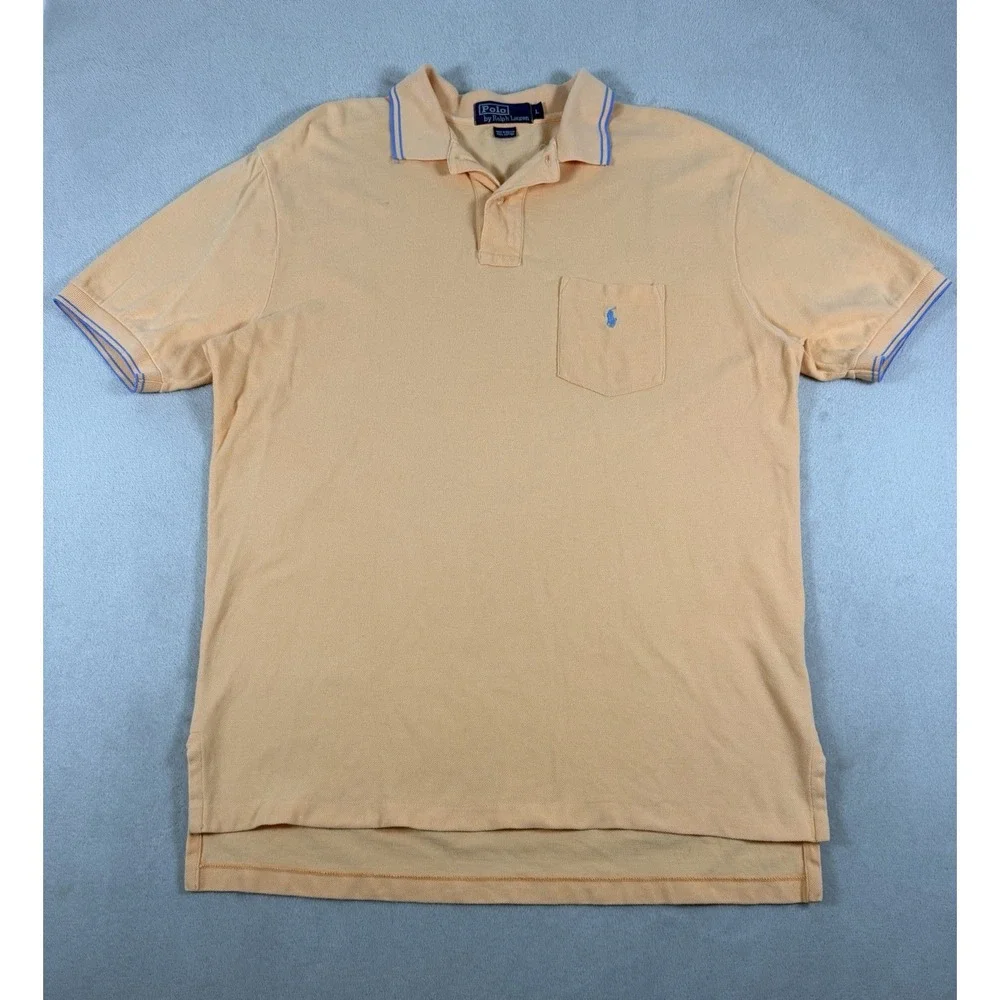 Vintage Polo Ralph Lauren Peach Short Sleeve Pocket Polo Shirt Size L